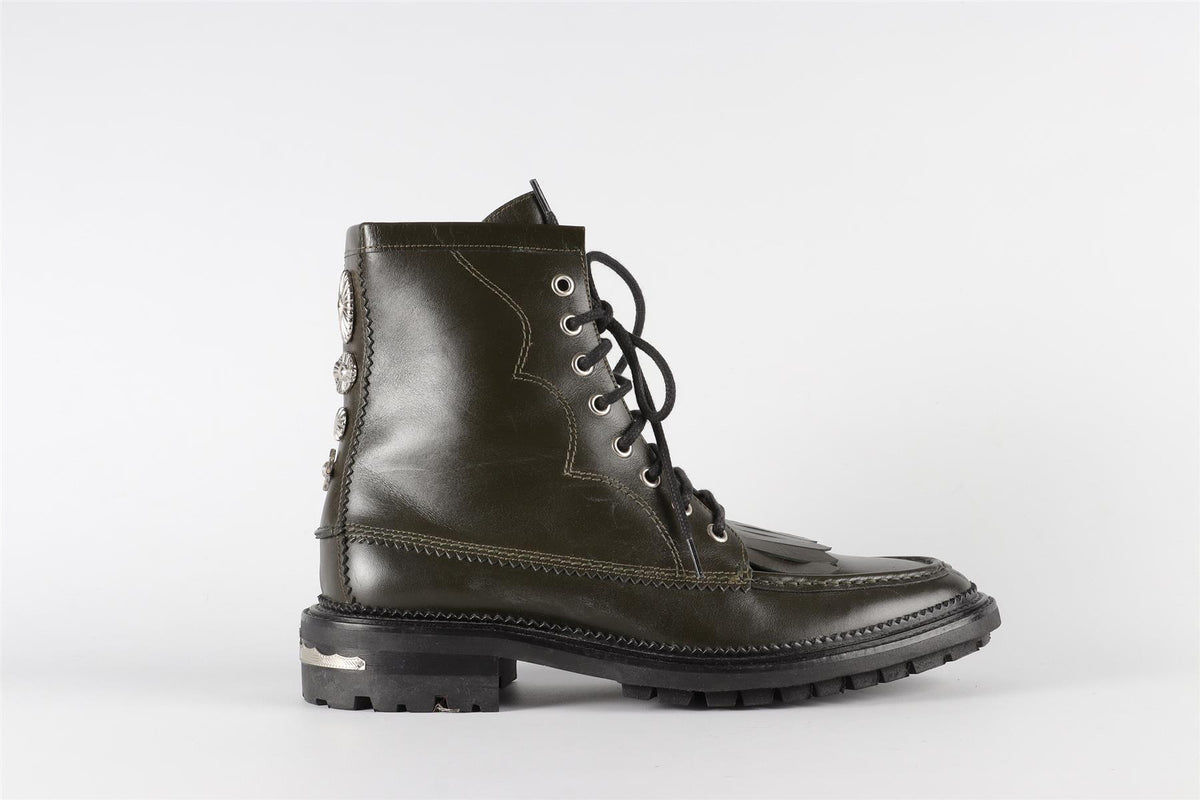 TOGA VIRILIS GREEN MEN'S LEATHER BOOTS EU 42 UK 8 US 9