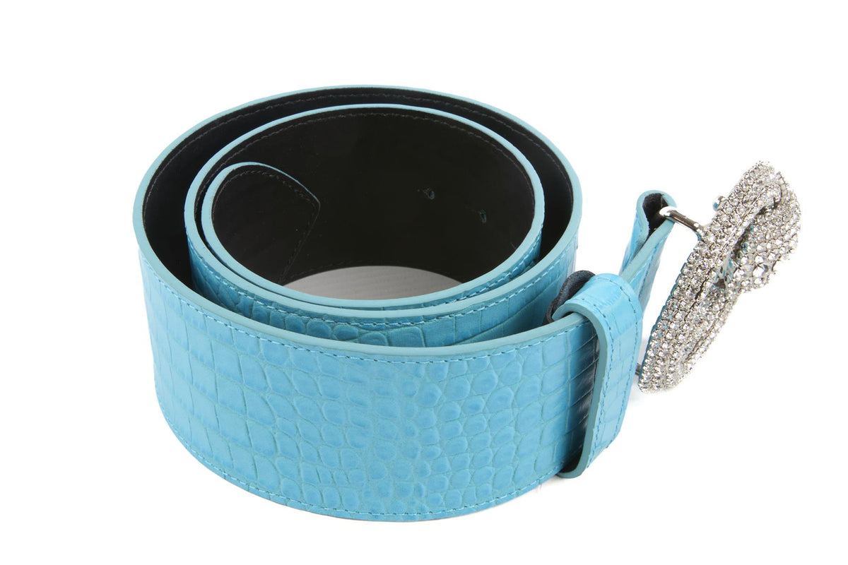 ALESSANDRA RICH BLUE LEATHER BELT MEDIUM