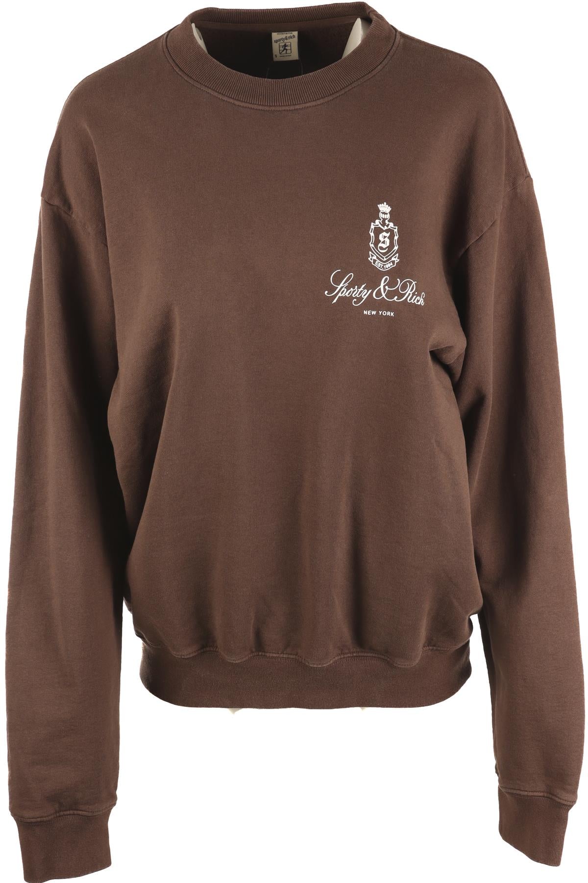 SPORTY & RICH BROWN COTTON SWEATSHIRT SMALL