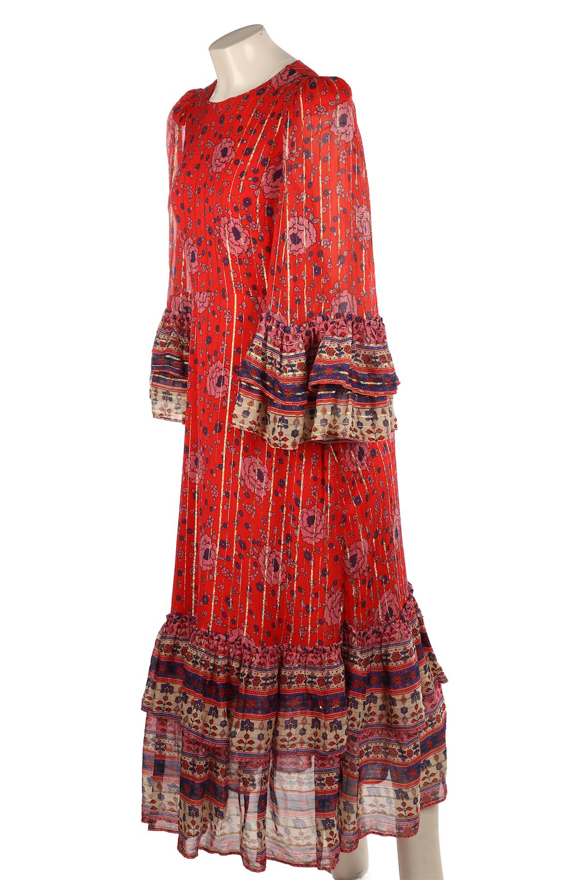QUEENS OF ARCHIVE RED CREPE MAXI DRESS MEDIUM