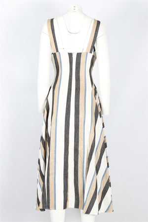 CO MULTICOLOURED STRIPED LINEN MAXI DRESS MEDIUM