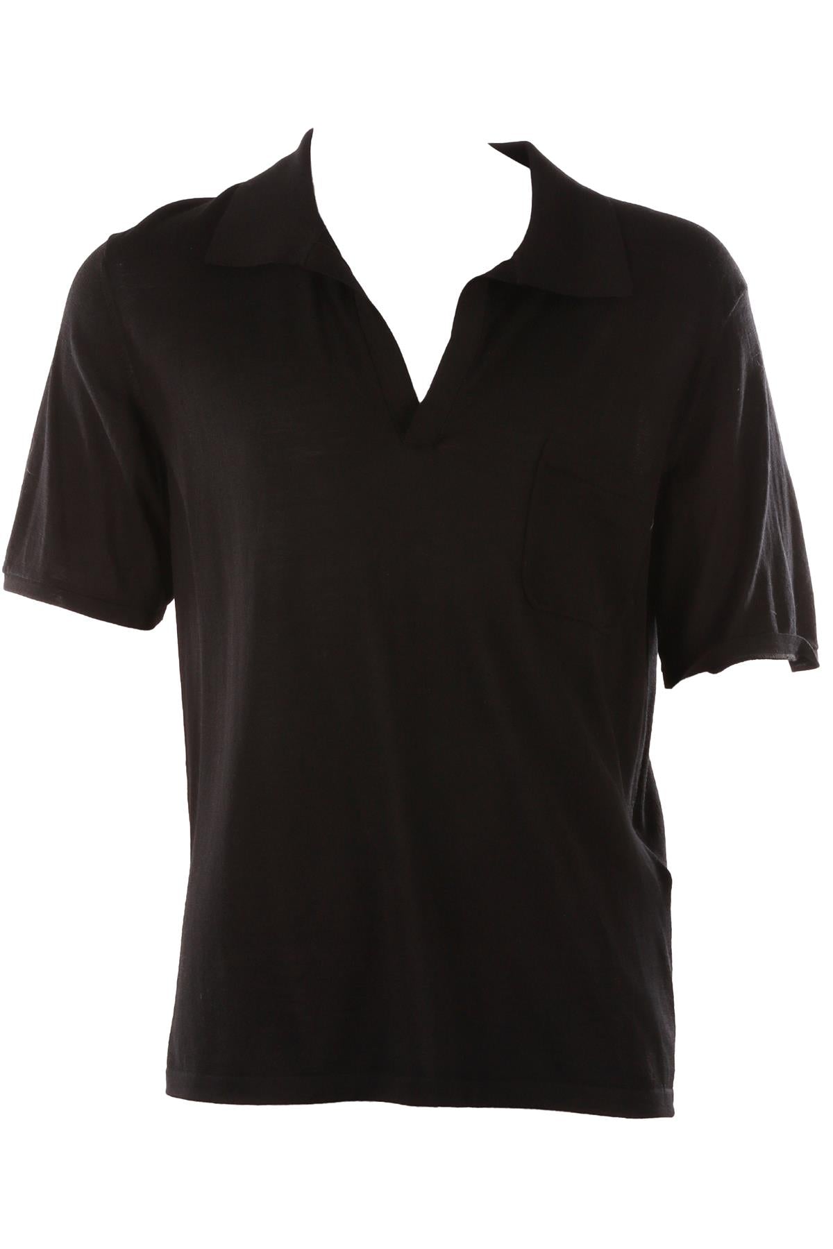 BLACK MEN'S WOOL POLO SHIRT