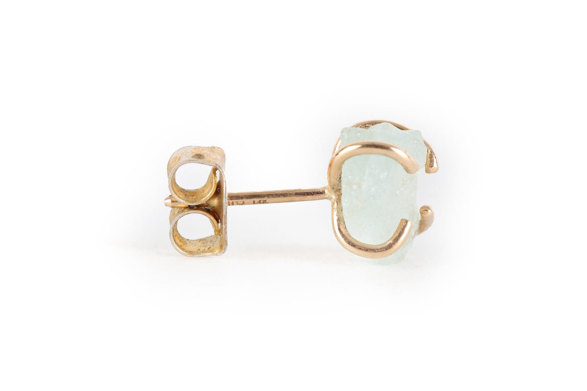 MELISSA JOY MANNING 14K YELLOW GOLD, AQUAMARINE AND OPAL STUD EARRINGS