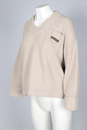 BRUNELLO CUCINELLI BEIGE CASHMERE SWEATER SMALL