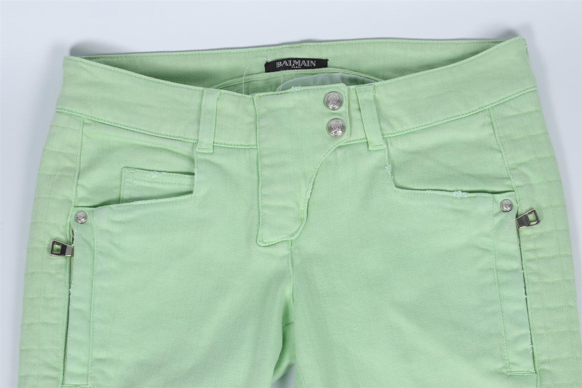 BALMAIN GREEN LOW RISE SKINNY JEANS FR 36 UK 8