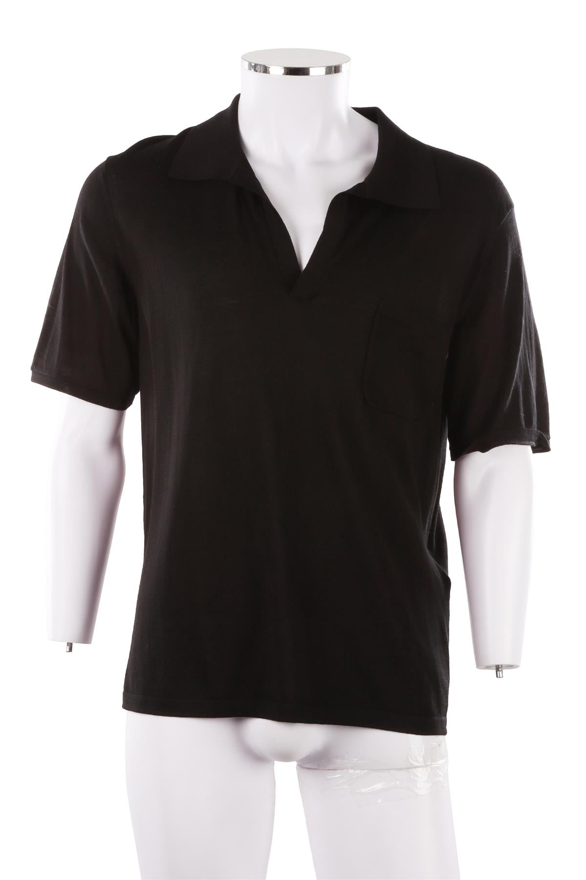BLACK MEN'S WOOL POLO SHIRT