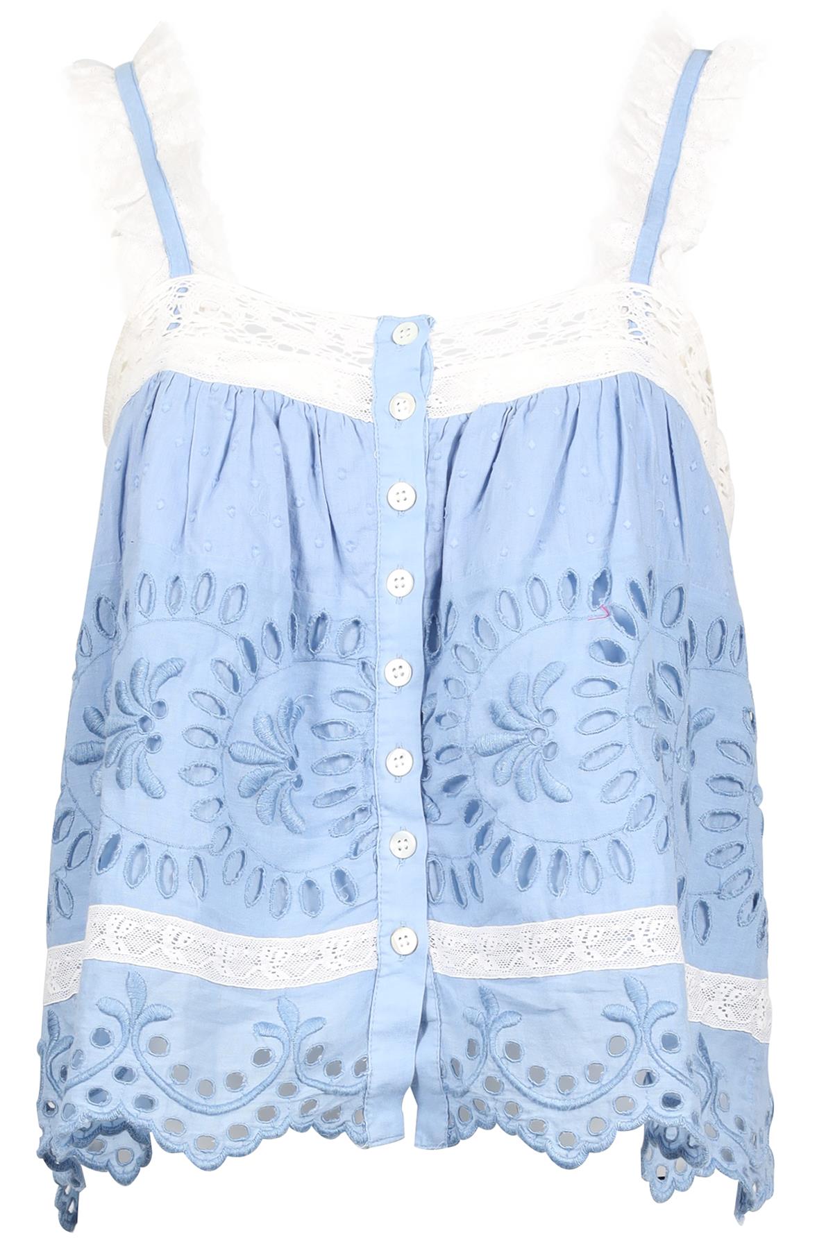 LOVESHACKFANCY BLUE CROPPED COTTON TOP SMALL