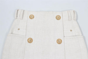 BALMAIN WHITE LINEN BLEND MINI SKIRT FR 36 UK 8