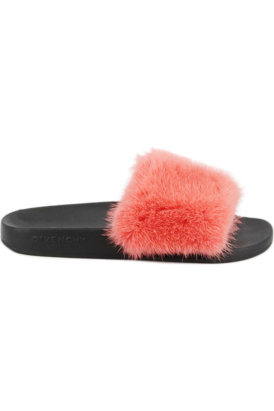 GIVENCHY FUR AND RUBBER SLIDES EU 38 UK 5 US 8