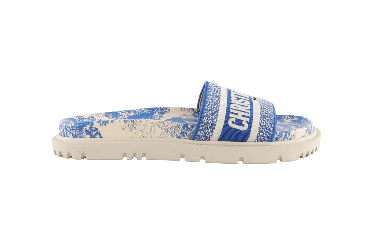 CHRISTIAN DIOR BLUE DWAY TOILE DE JOUY CANVAS SLIDES EU 39 UK 6 US 9