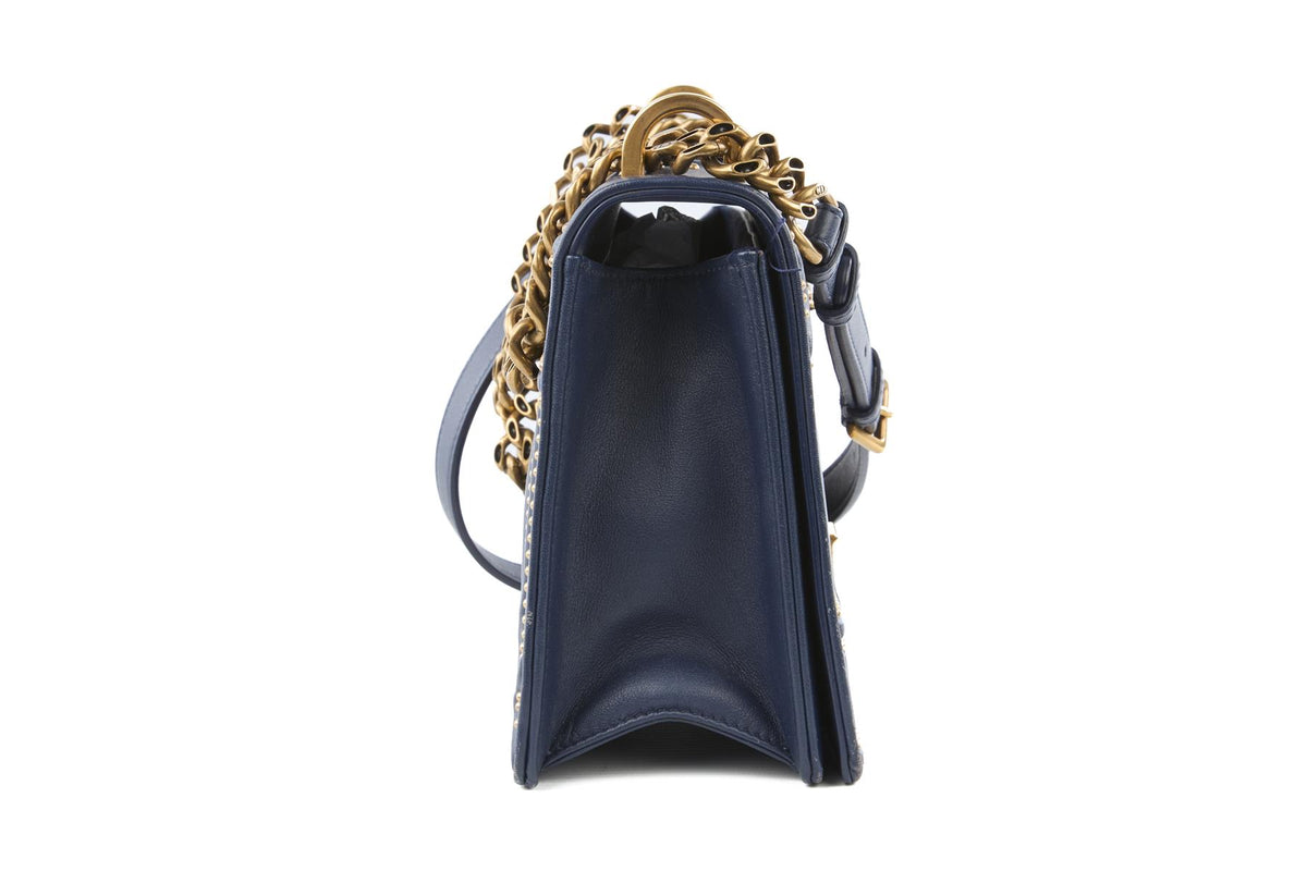 CHRISTIAN DIOR NAVY DIORAMA MEDIUM LEATHER SHOULDER BAG
