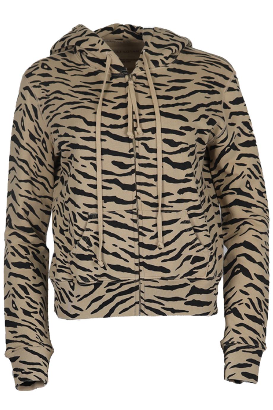 NILLI LOTAN PRINTED COTTON JERSEY HOODIE SMALL