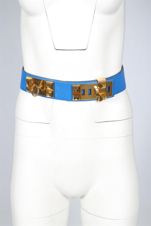 HERMÈS BLUE 1992 COLLIER DE CHIEN EPSOM LEATHER WAIST BELT