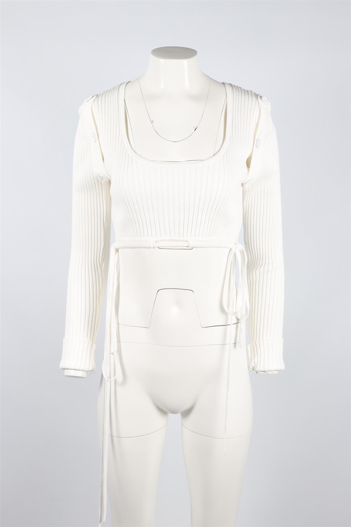 CHRISTOPHER ESBER WHITE CROPPED KNIT TOP XSMALL
