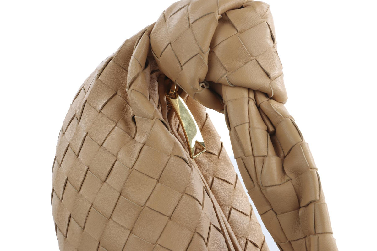 BOTTEGA VENETA BEIGE JODIE MINI INTRECCIATO LEATHER TOTE BAG