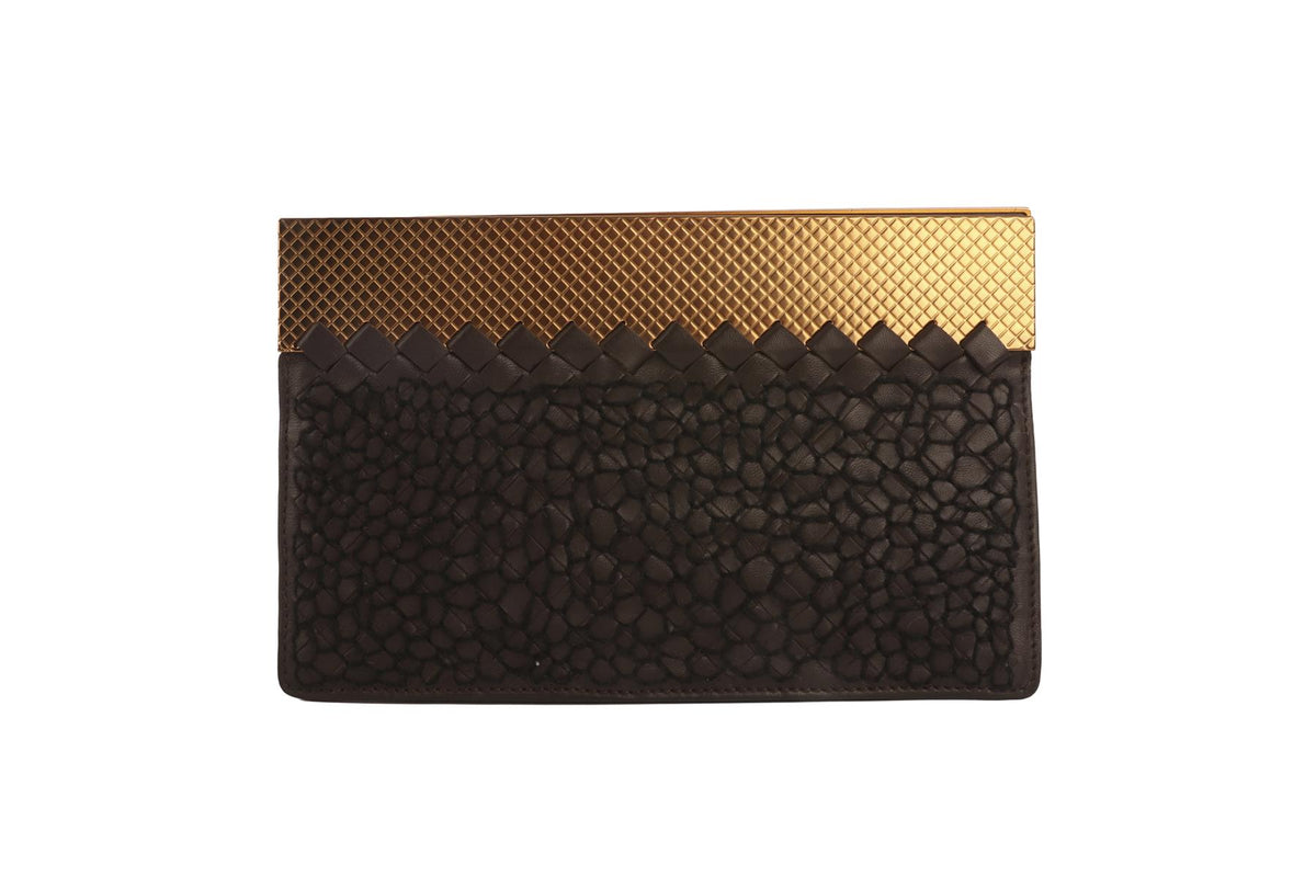 BOTTEGA VENETA BROWN INTRECCIATO LEATHER CLUTCH