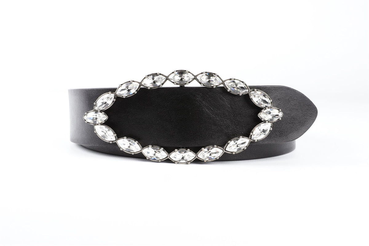 SAINT LAURENT BLACK CRYSTAL AND LEATHER BELT