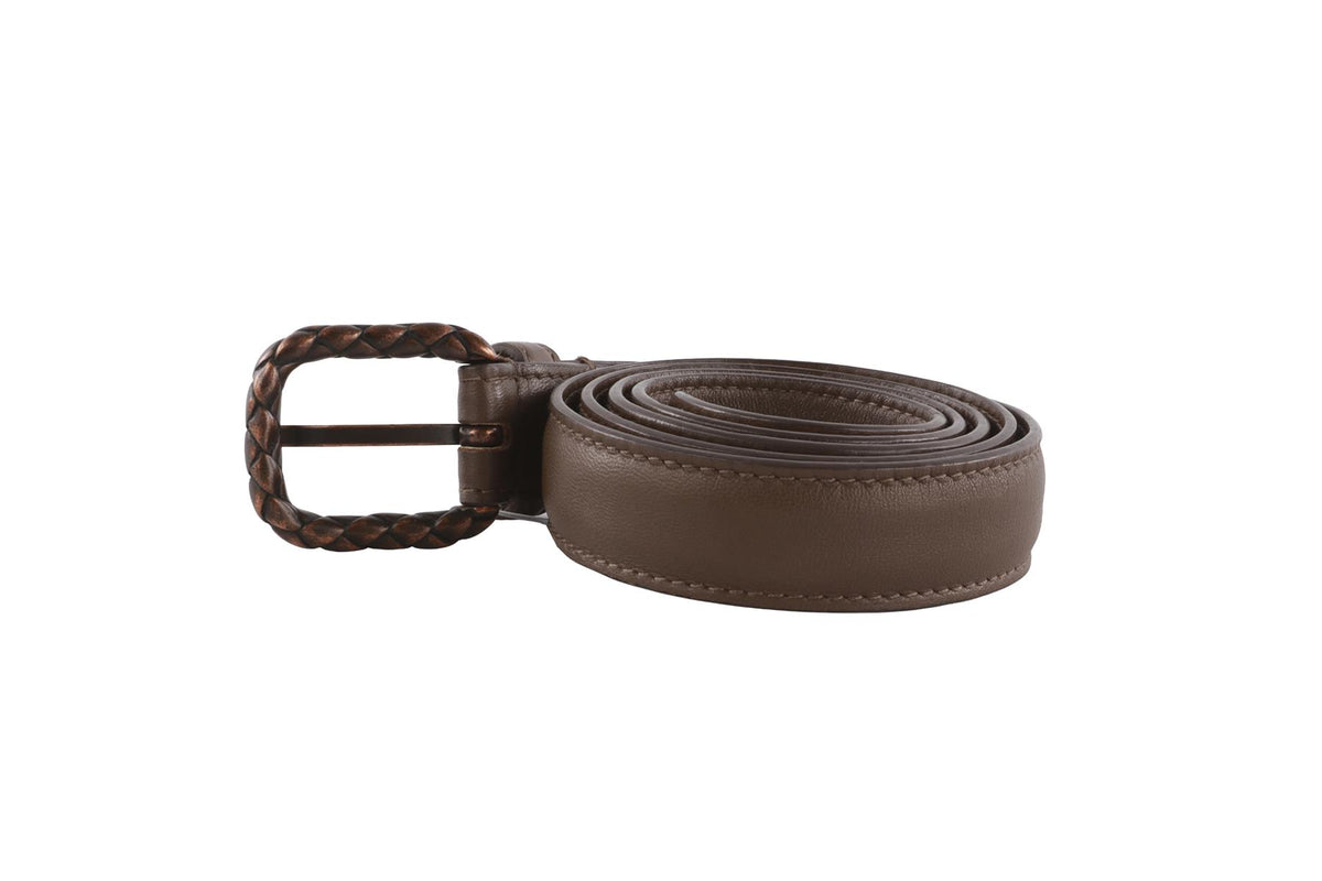 BOTTEGA VENETA BROWN LEATHER WAIST BELT 75CM