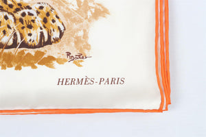 HERMÈS BROWN PANTHERA PARDUS SILK SCARF ONE SIZE