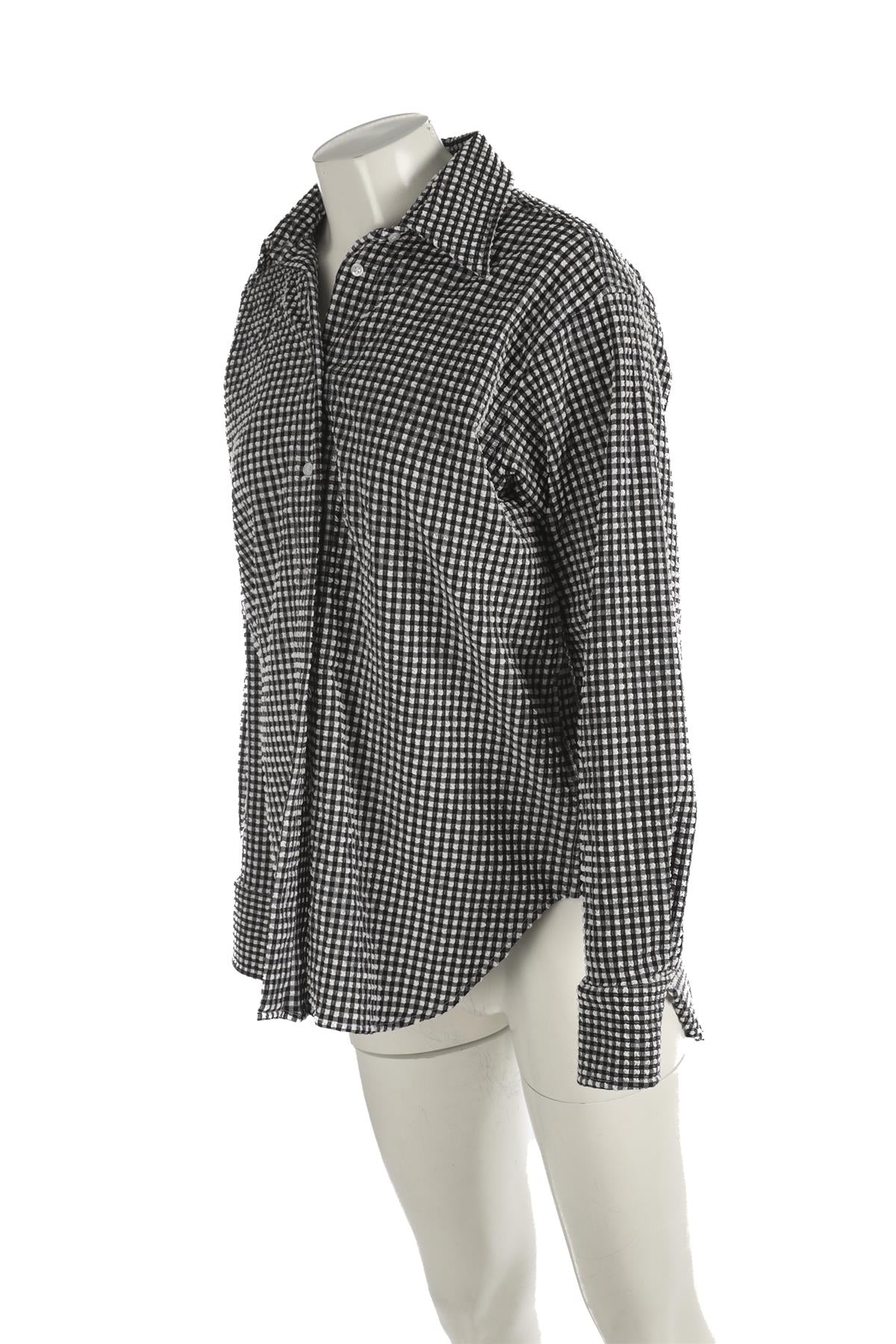 HUNZA G BLACK SEERSUCKER SHIRT SMALL/MEDIUM