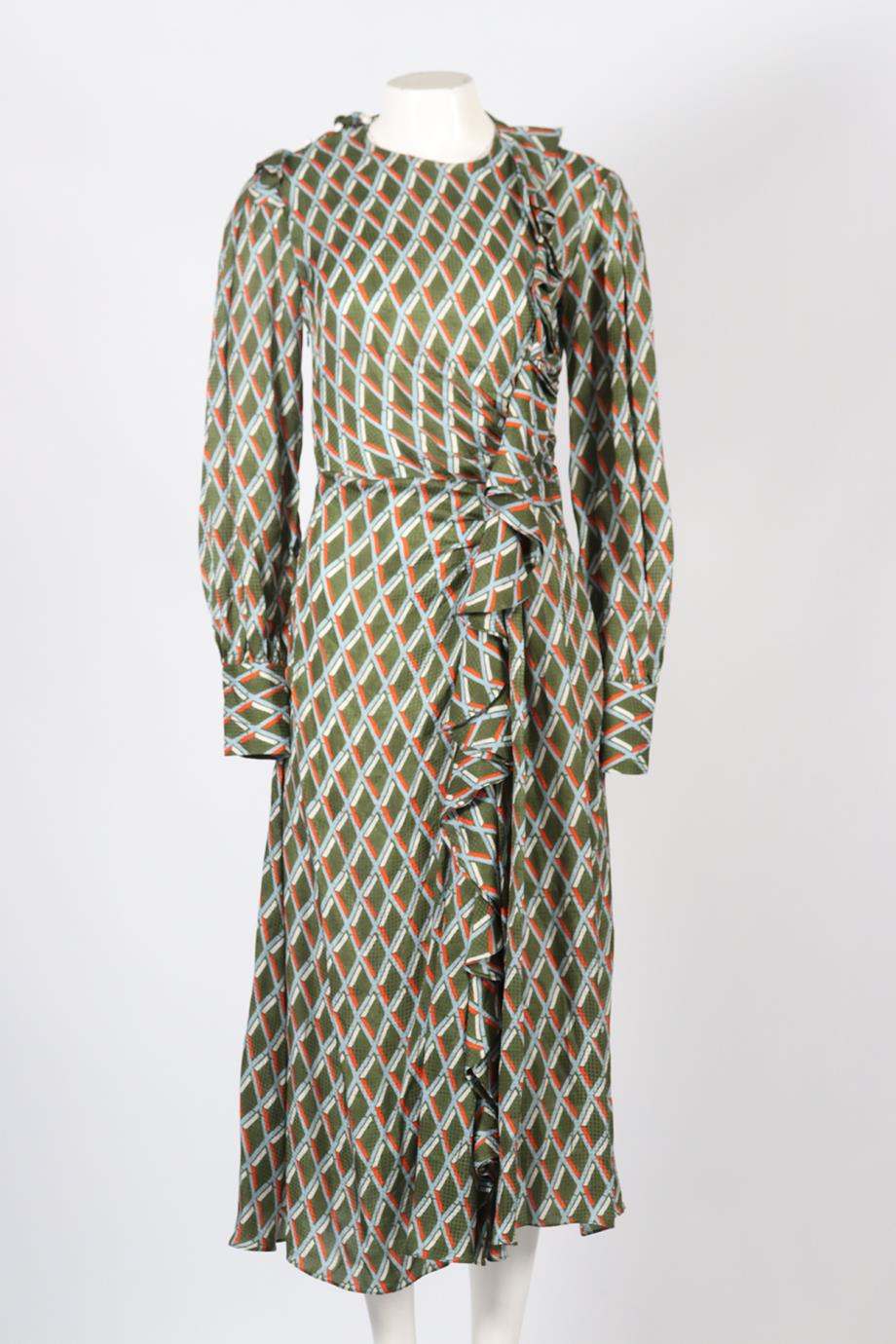 PREEN BY THORNTON BREGAZZI PRINTED SATIN MIDI DRESS SMALL