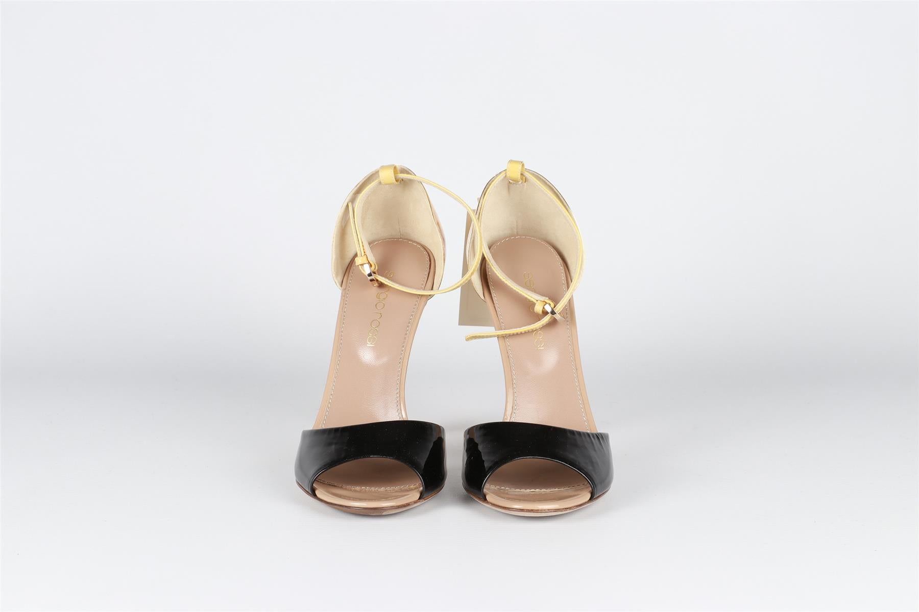 SERGIO ROSSI GOLD AND BLACK LEATHER SANDALS EU 35.5 UK 2.5 US 5.5