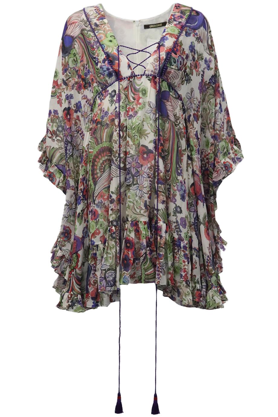 ROBERTO CAVALLI FLORAL PRINT SILK MINI DRESS IT 44 UK 12