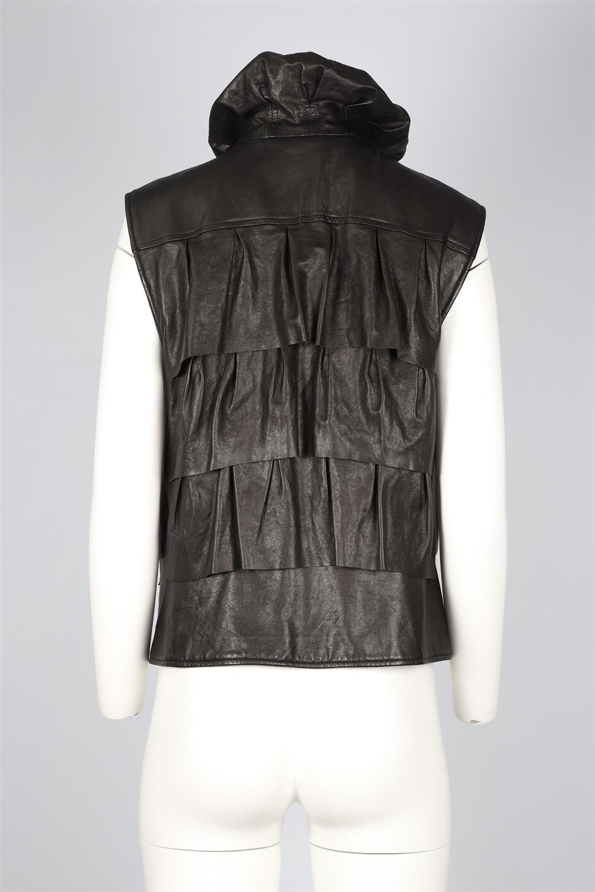 DIANE VON FURSTENBURG BLACK LEATHER GILET LARGE