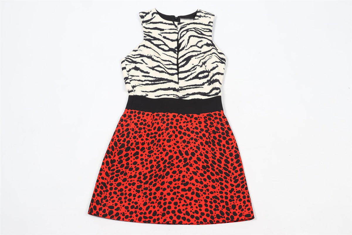 FAUSTO PUGLISI BLACK AND RED SILK BLEND MINI DRESS IT 38 UK 6
