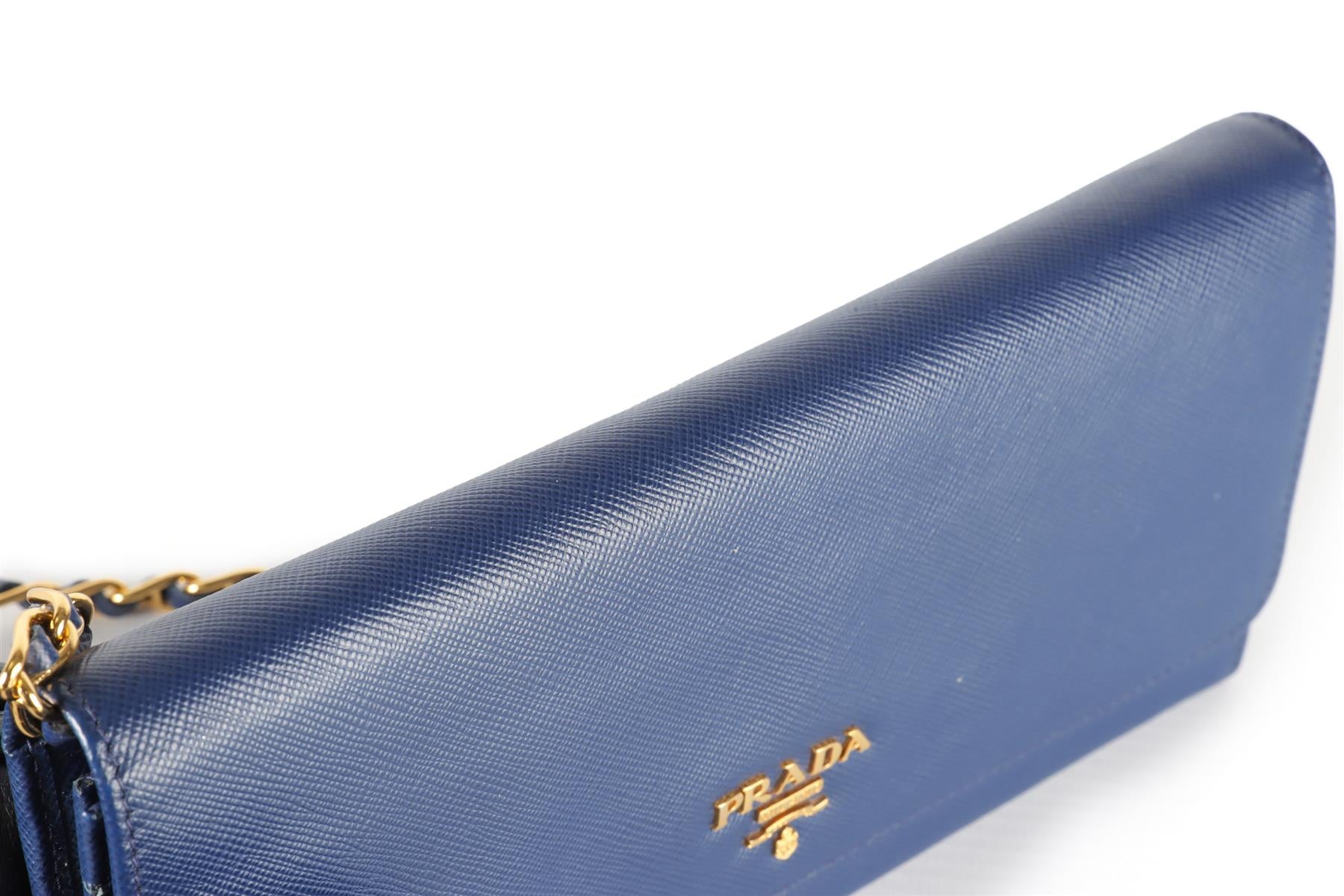 PRADA BLUE WALLET ON CHAIN LEATHER SHOULDER BAG