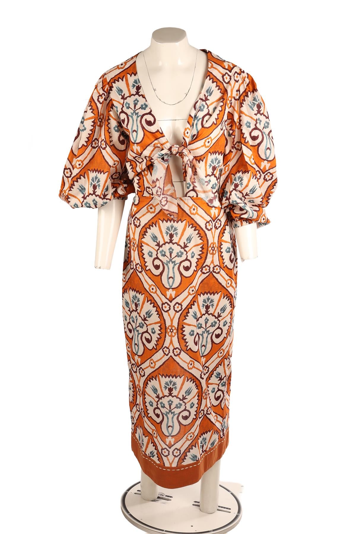 JOHANNA ORTIZ ORANGE COTTON MAXI DRESS US 6 UK 10