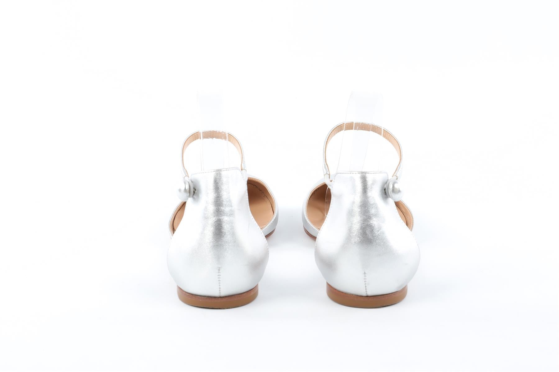 GIANVITO ROSSI SILVER LEATHER FLATS EU 37.5 UK 4.5 US 7.5