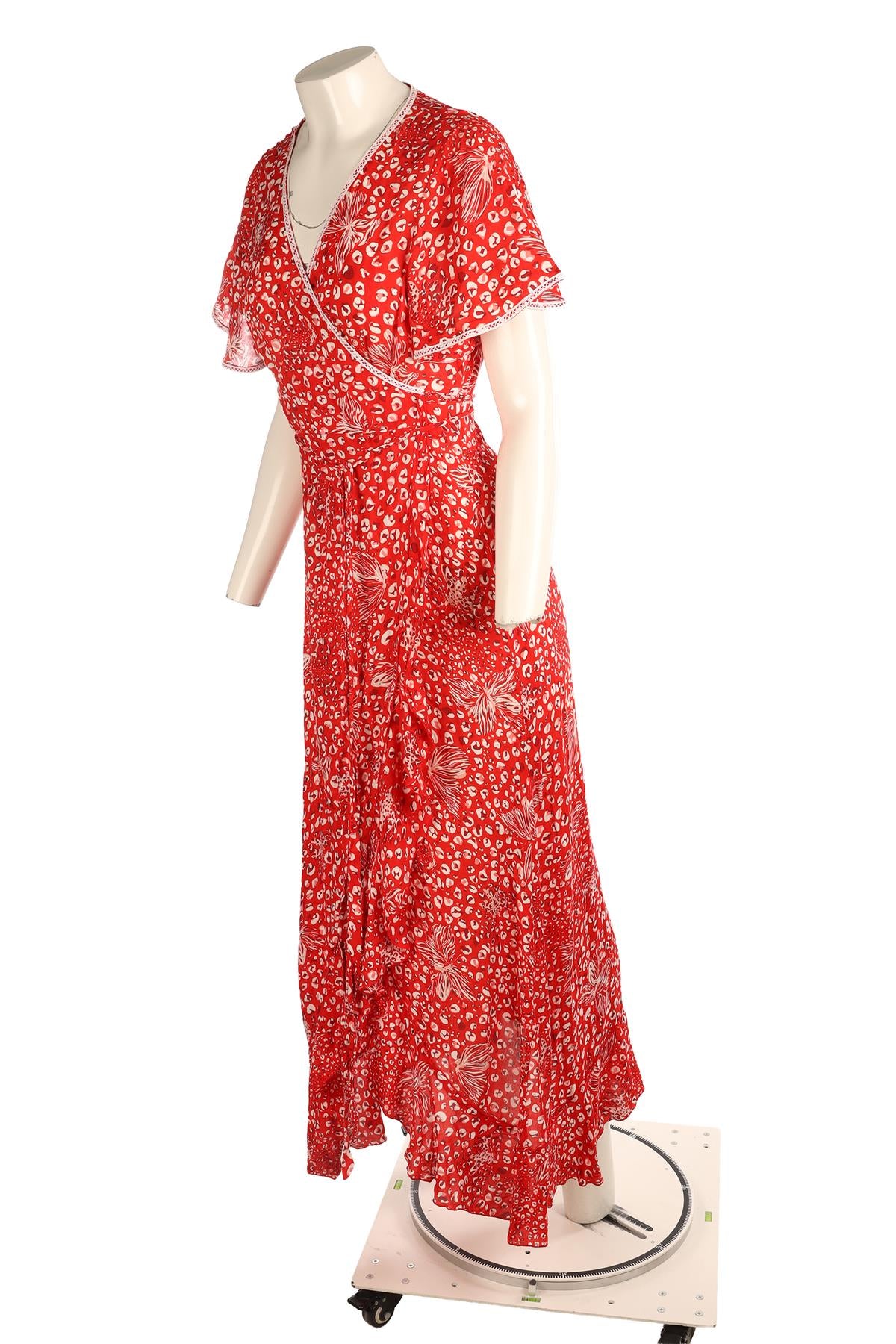 POUPETTE ST BARTH RED CREPE MAXI DRESS LARGE