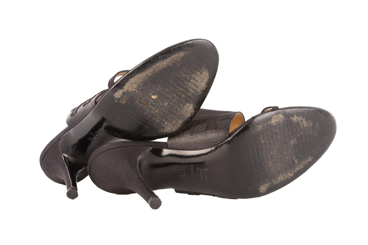 GIANNI VERSACE BLACK VINTAGE SATIN MULES EU 37.5 UK 4.5 US 7.5