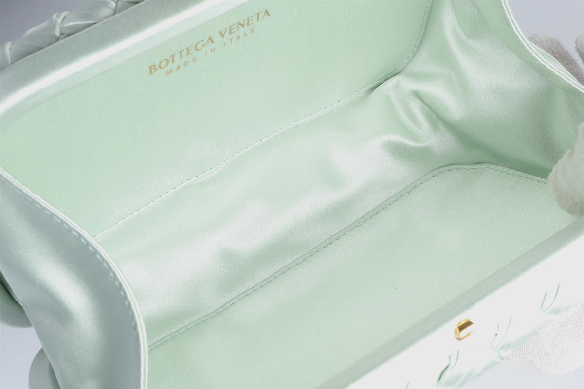 BOTTEGA VENETA GREEN KNOT INTRECCIATO SATIN CLUTCH