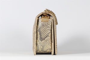 CHANEL GOLD 2014 BOY MEDIUM PYTHON AND LEATHER SHOULDER BAG