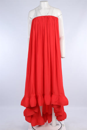 LANVIN RED SATIN MAXI DRESS FR 36 UK 8