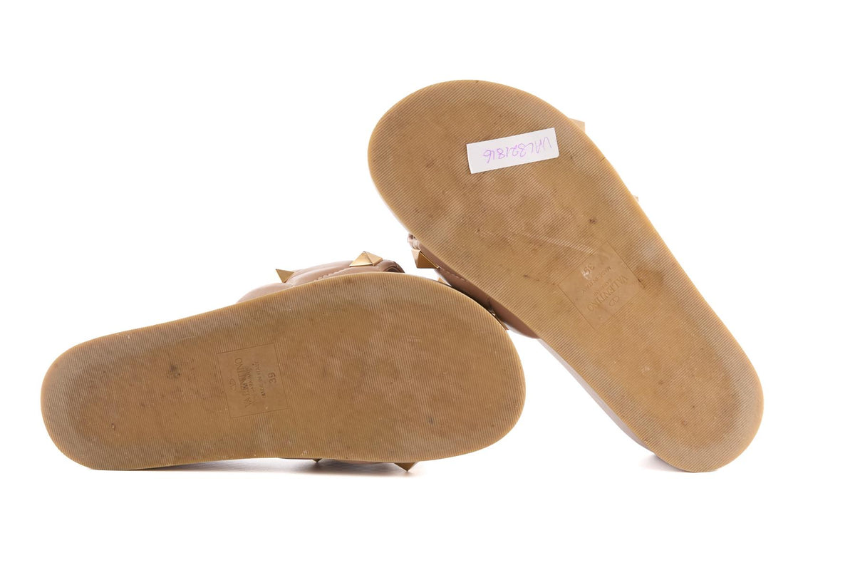 VALENTINO GARAVANI NUDE ROCKSTUD LEATHER PLATFORM SLIDES EU 39 UK 6 US 9