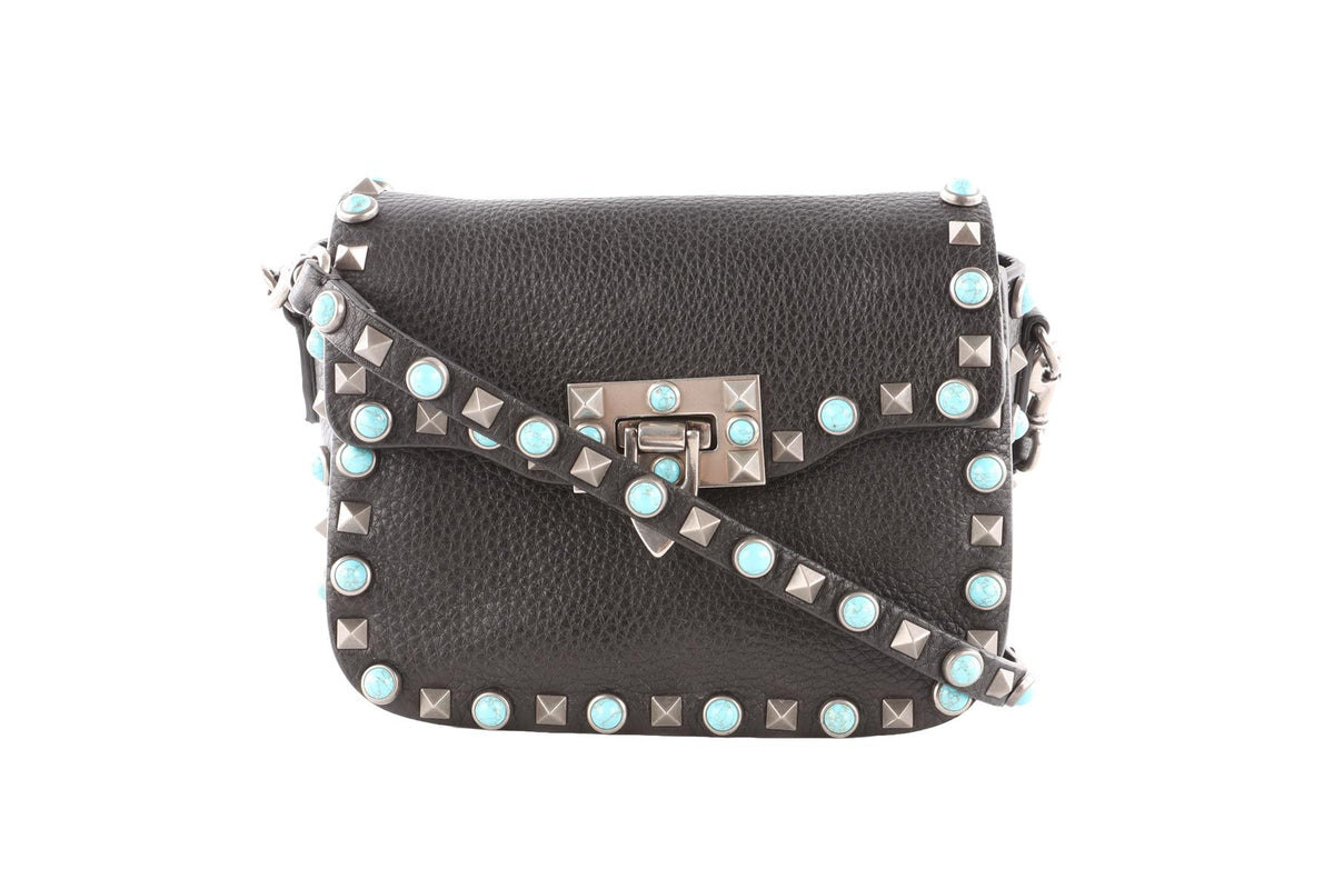 VALENTINO GARAVANI BLACK ROCKSTUD LEATHER CROSSBODY BAG