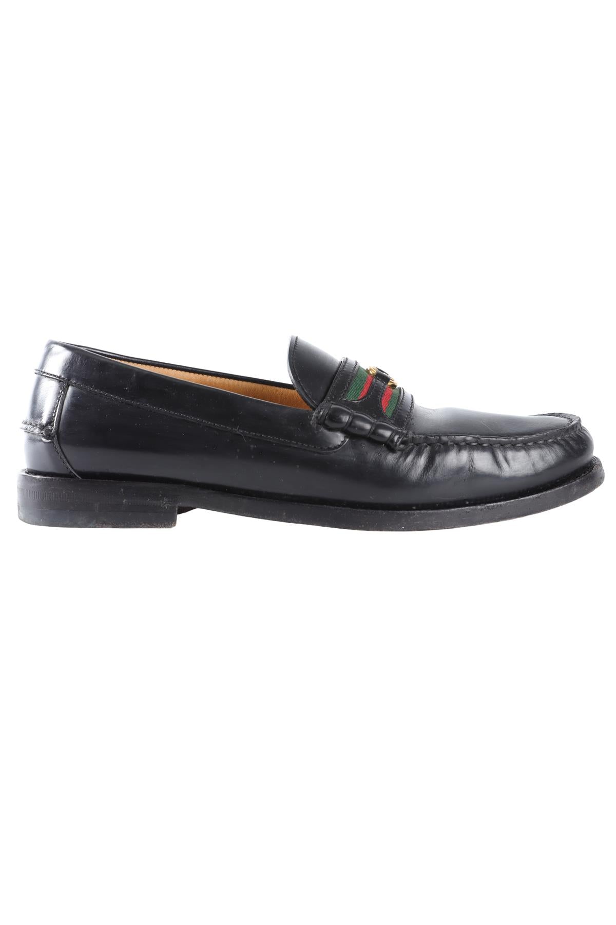 GUCCI BLACK MEN'S KAVEH GG LEATHER LOAFERS EU 41 UK 7 US 8
