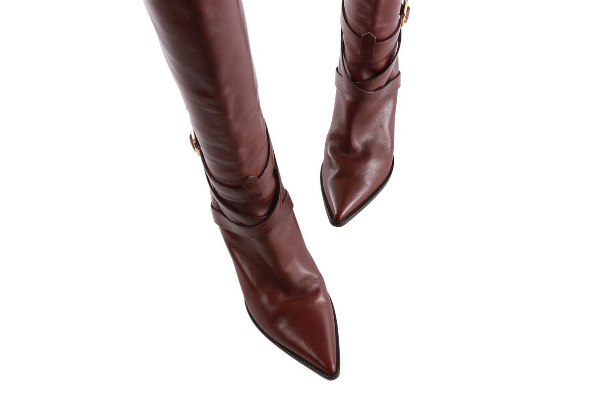 BROWN LEATHER KNEE HIGH BOOTS