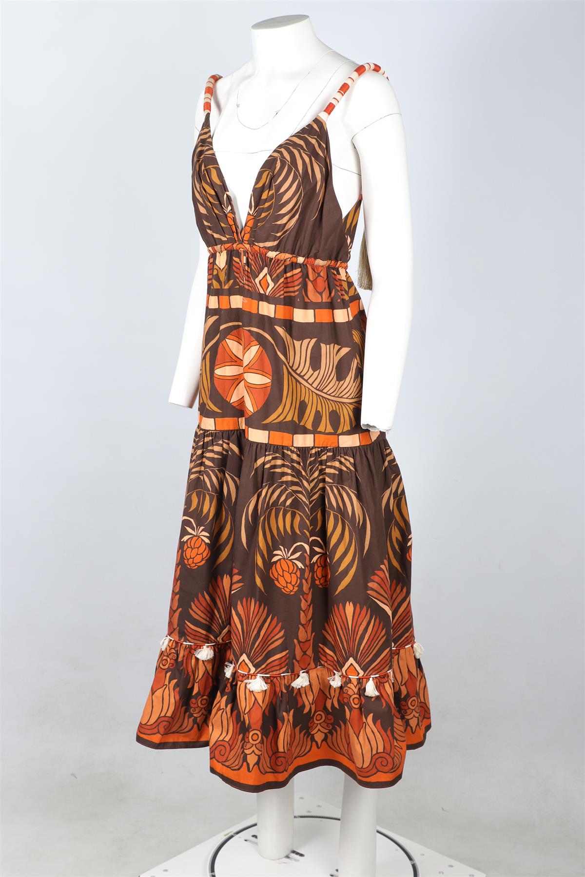 JOHANNA ORTIZ BROWN COTTON MAXI DRESS US 6 UK 10