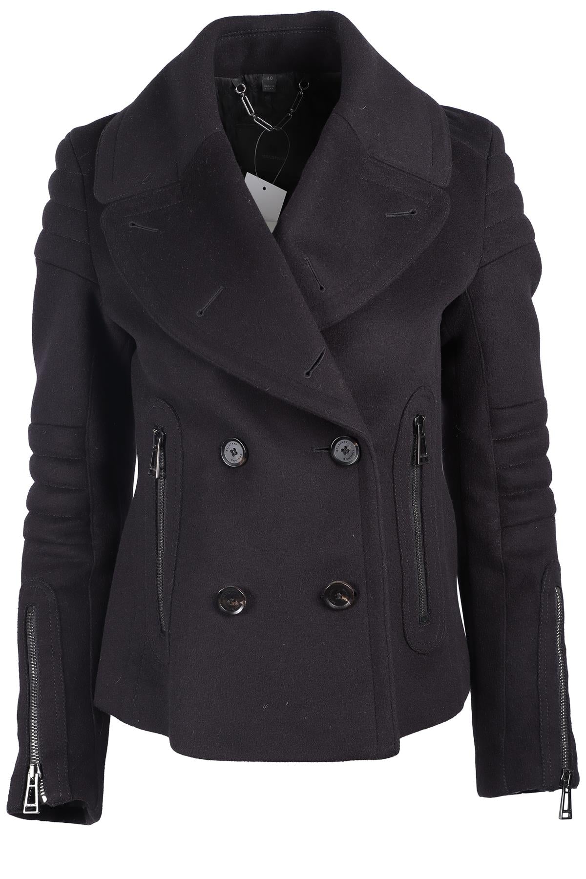 BELSTAFF BLACK WOOL COAT IT 40 UK 8