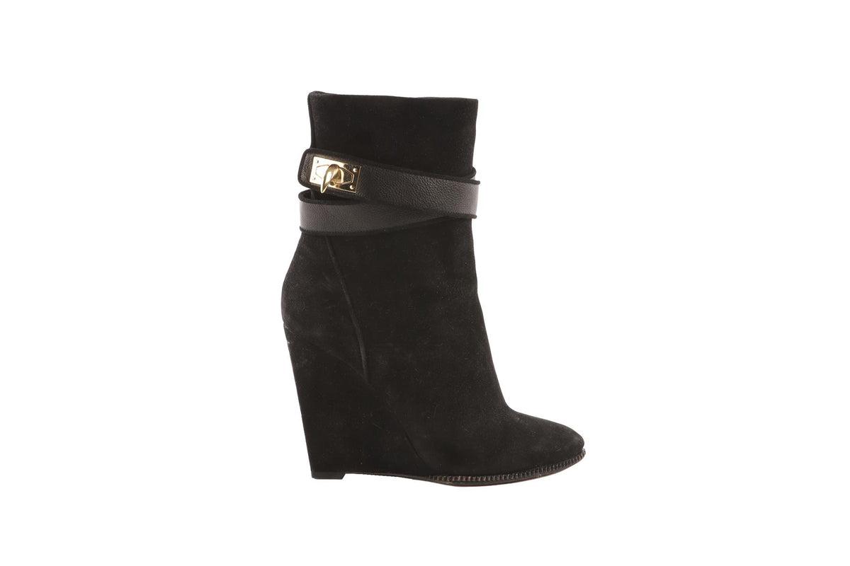 GIVENCHY BLACK SUEDE WEDGE ANKLE BOOTS EU 38 UK 5 US 8