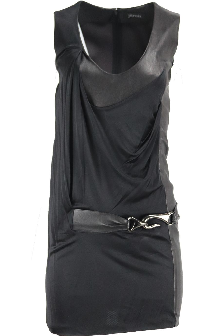 JITROIS DRAPED JERSEY AND LEATHER MINI DRESS FR 34 UK 6
