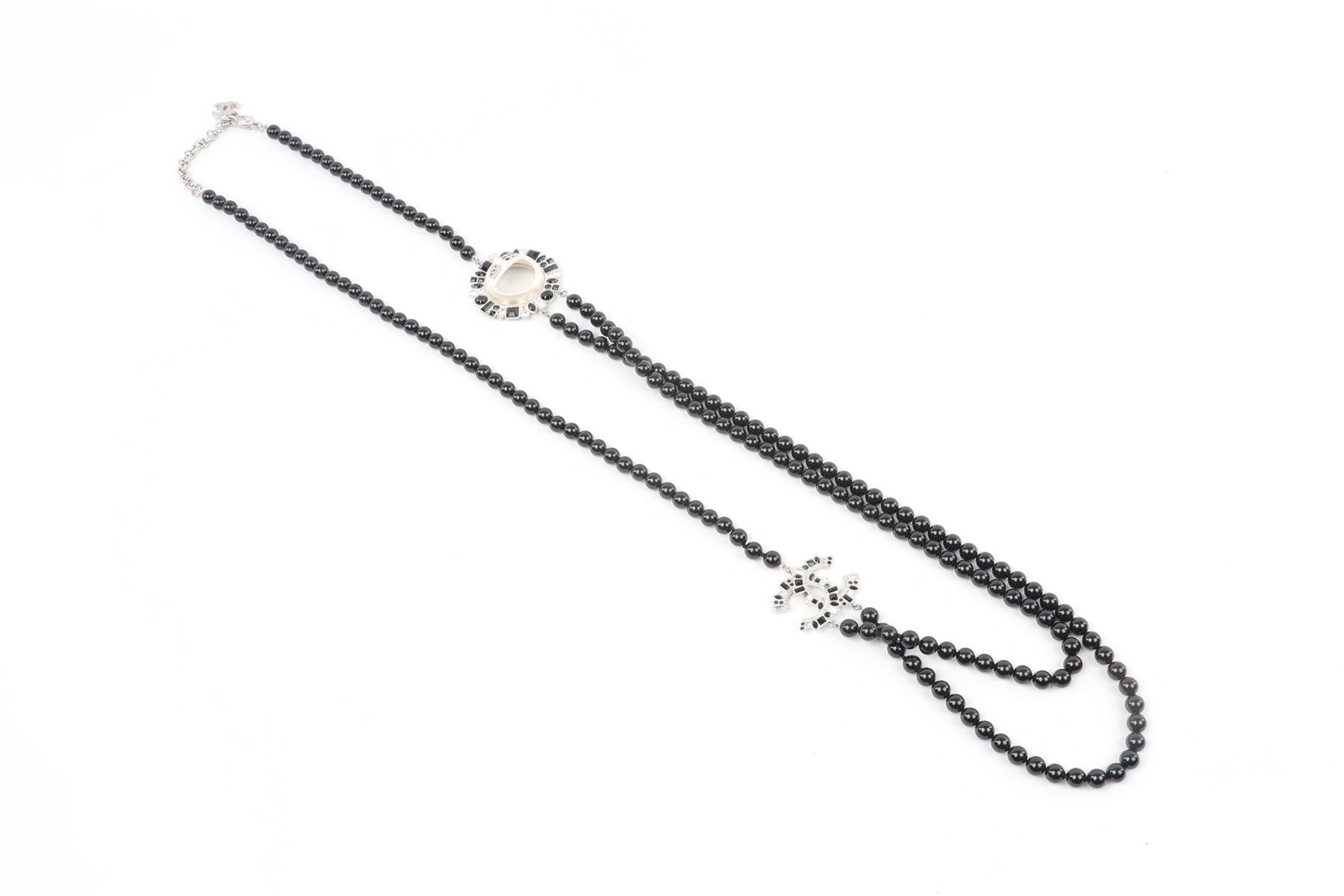 CHANEL BLACK 2016 CC PEARL NECKLACE