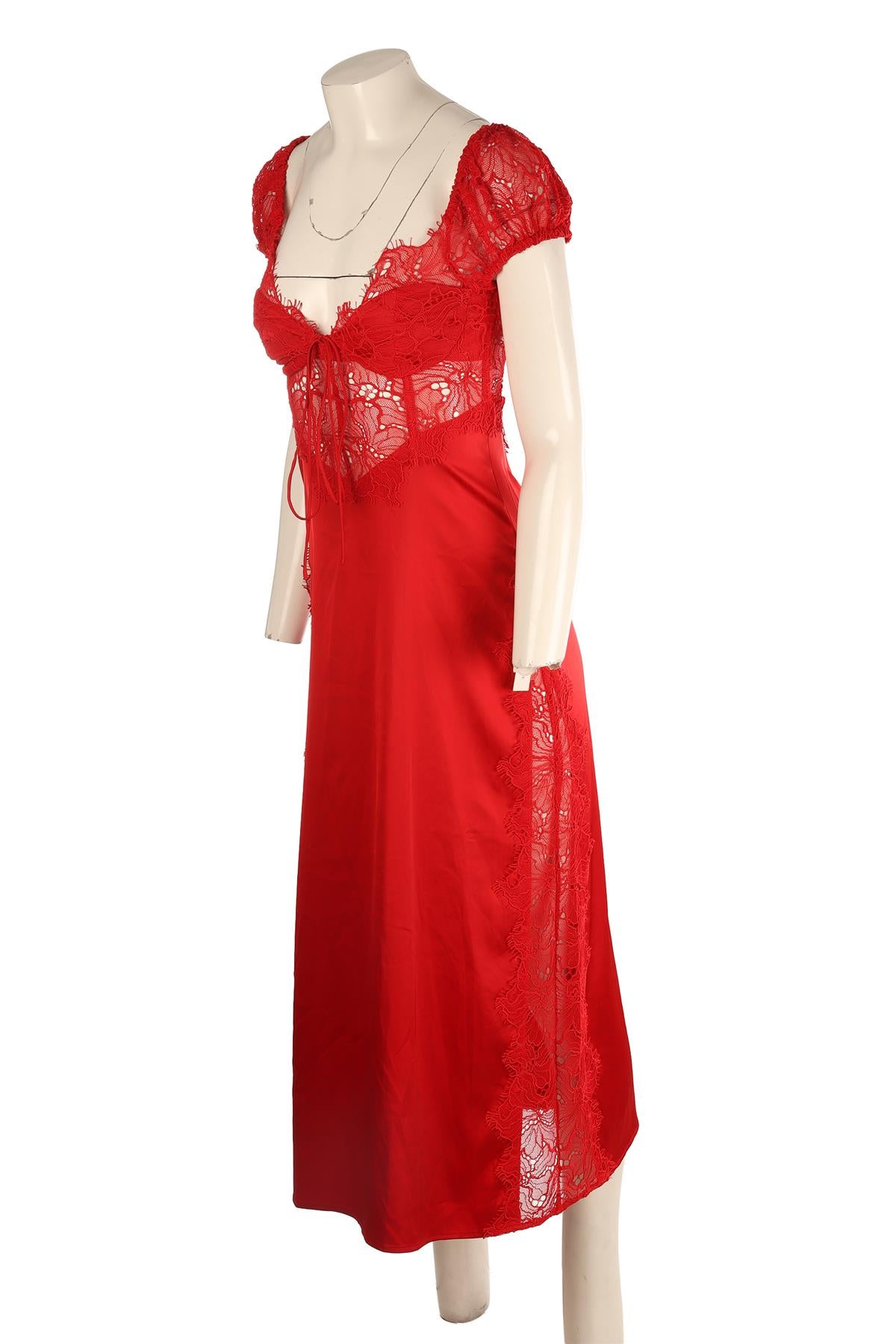 FOR LOVE & LEMONS RED SATIN MAXI DRESS XSMALL