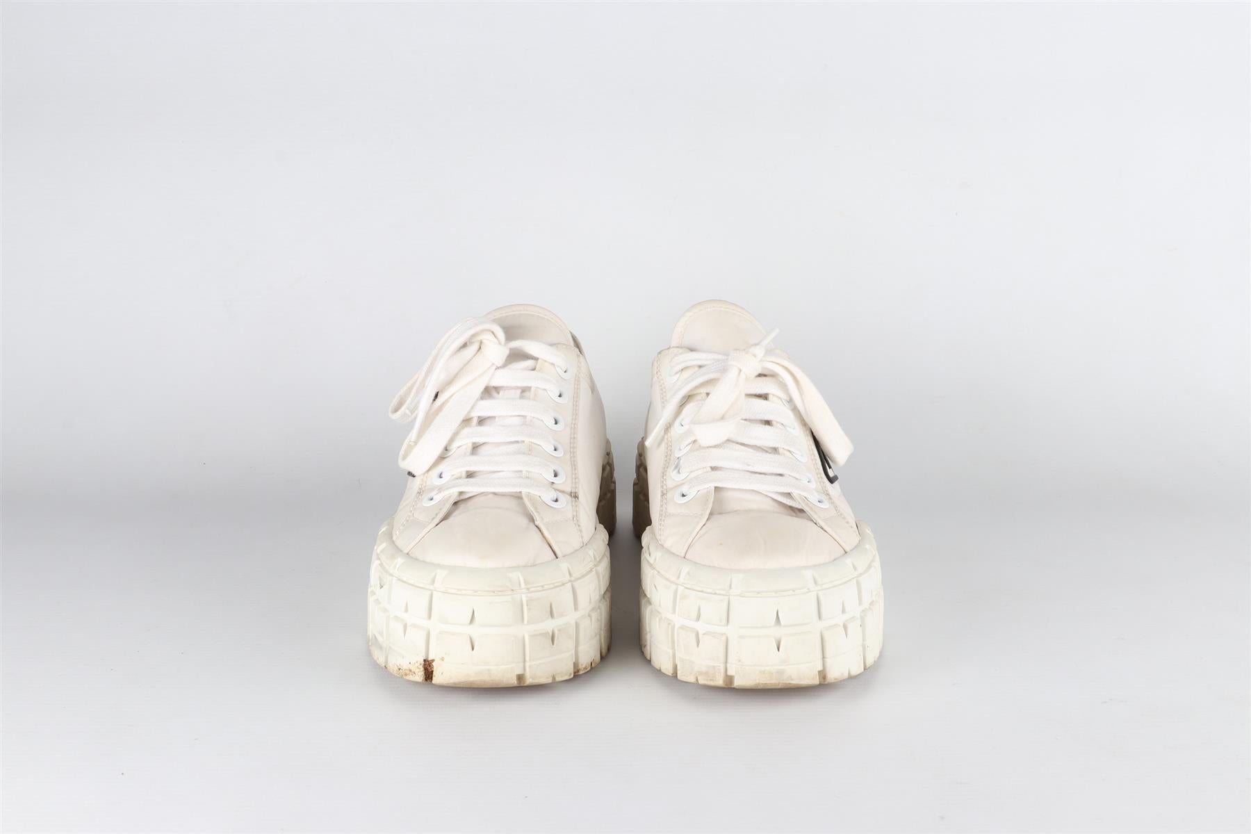 PRADA WHITE DOUBLE WHEEL NYLON PLATFORM SNEAKERS EU 38 UK 5 US 8