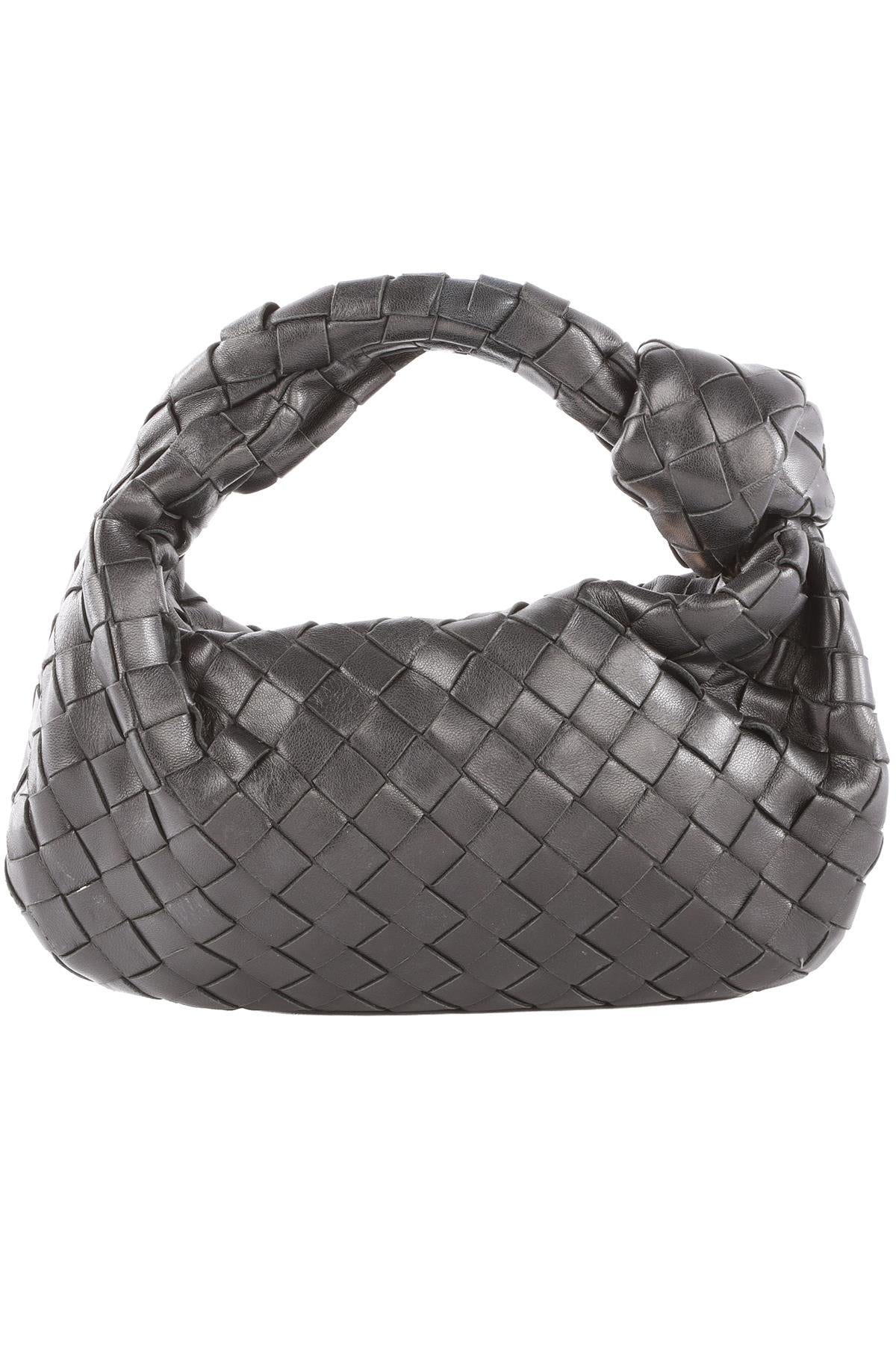 BOTTEGA VENETA BLACK JODIE MINI INTRECCIATO LEATHER TOTE BAG