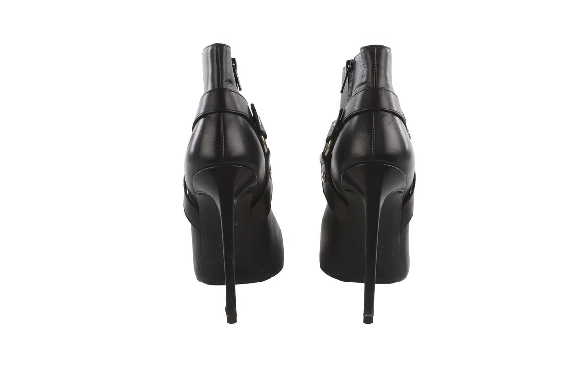 SAINT LAURENT BLACK LEATHER ANKLE BOOTS EU 38.5 UK 5.5 US 8.5